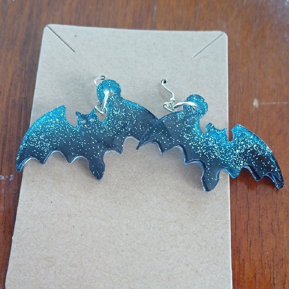 Sparkling Blue Bat Earrings - Picture 1 of 1